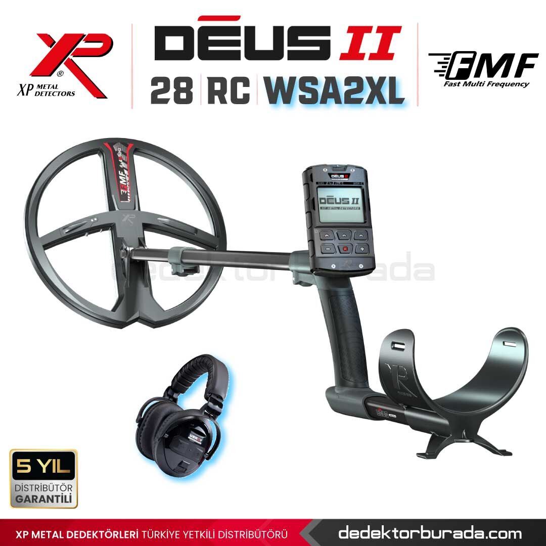 Deus 2 Dedektör - 28cm FMF Başlık, Ana Kontrol Ünitesi, WSA2XL Kulaklık