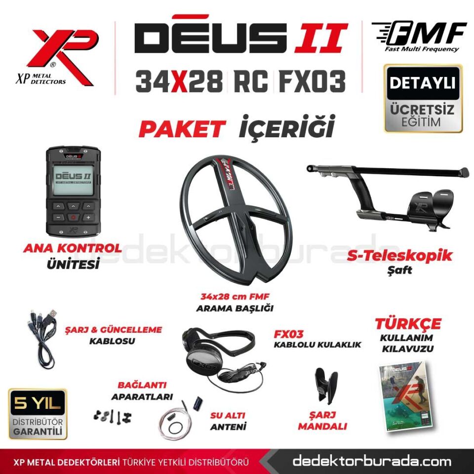Deus 2 Dedektör - 34x28cm FMF Başlık, Ana Kontrol Ünitesi, FX03 Kulaklık