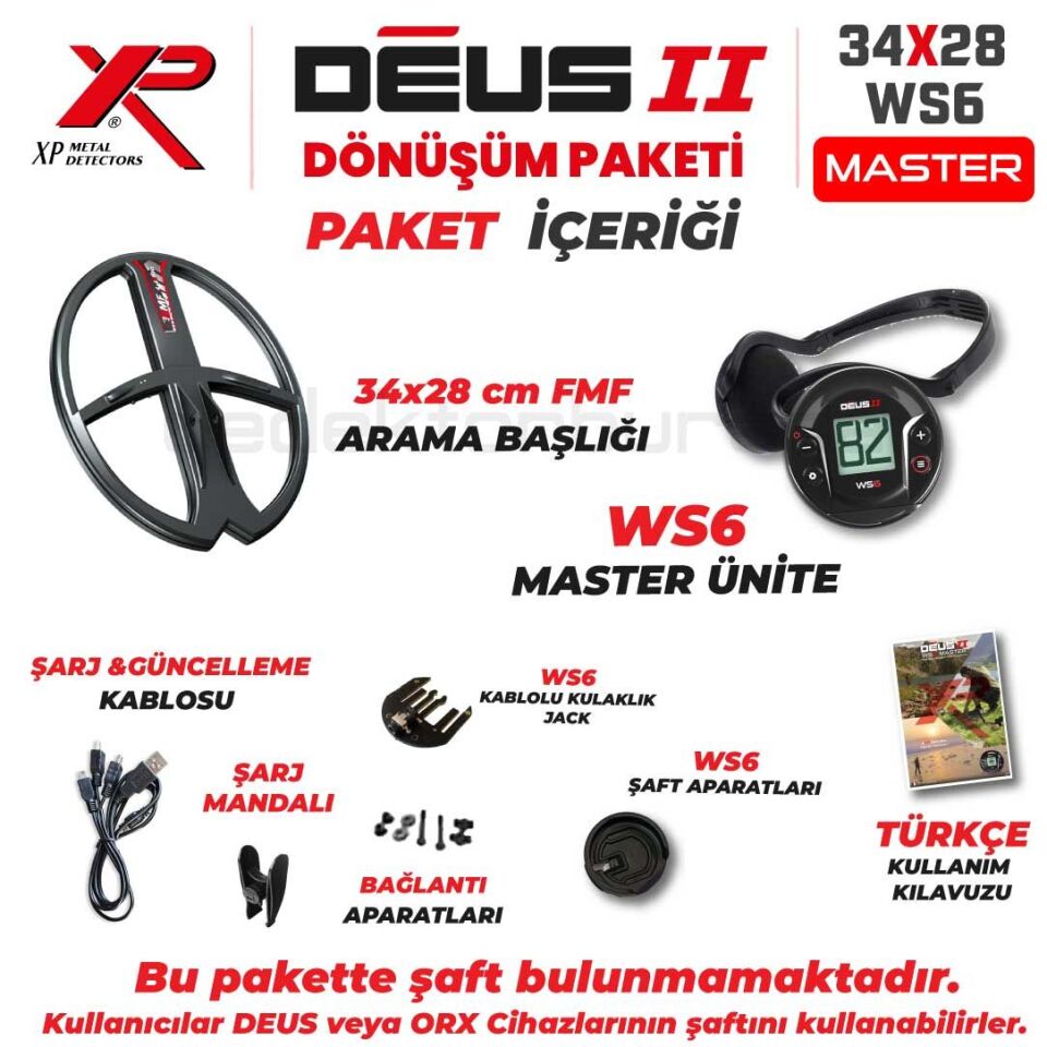 Deus 2 Dedektör- DÖNÜŞÜM PAKETİ - 34x28cm FMF Başlık, WS6 Master