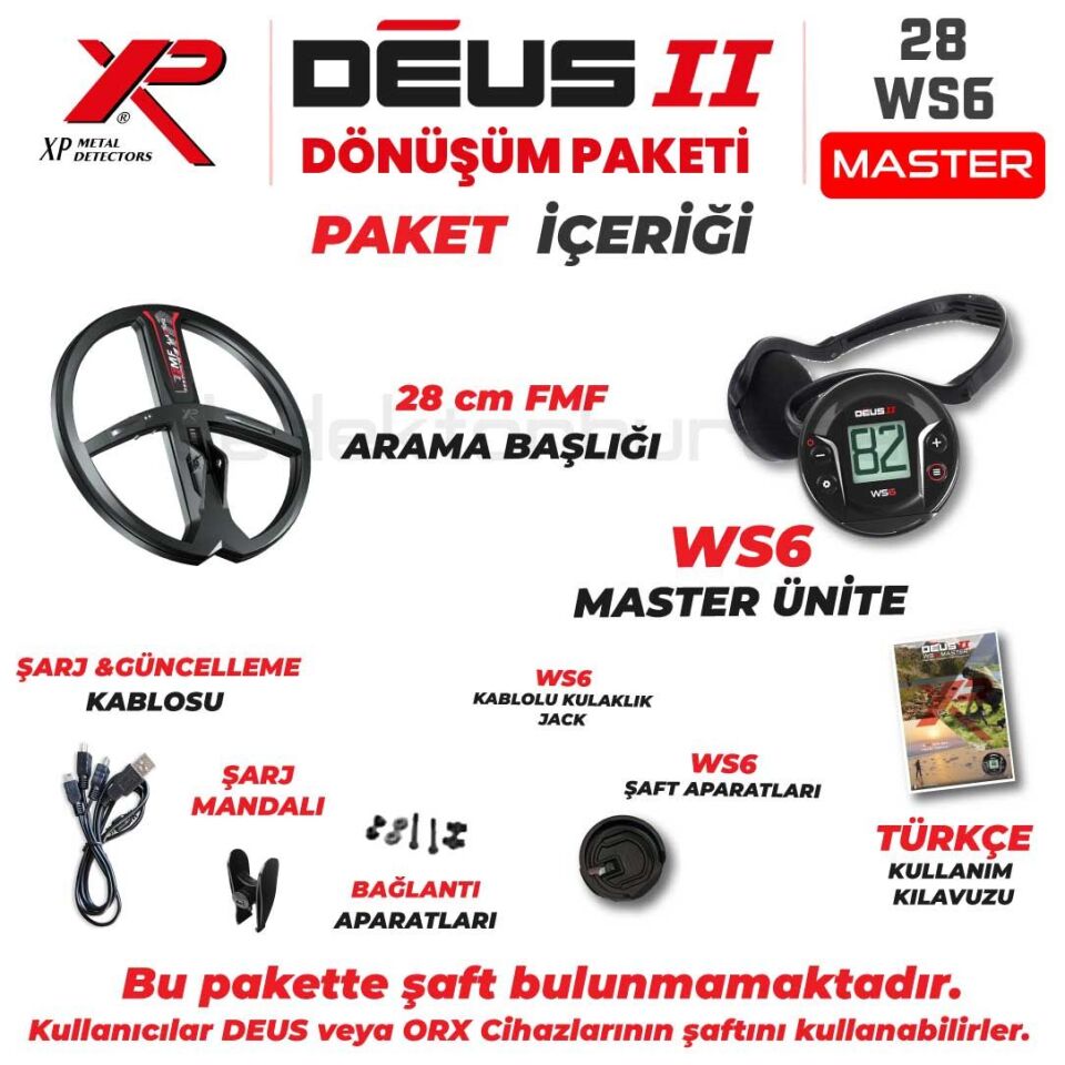 Deus 2 Dedektör- DÖNÜŞÜM PAKETİ - 28cm FMF Başlık, WS6 Master