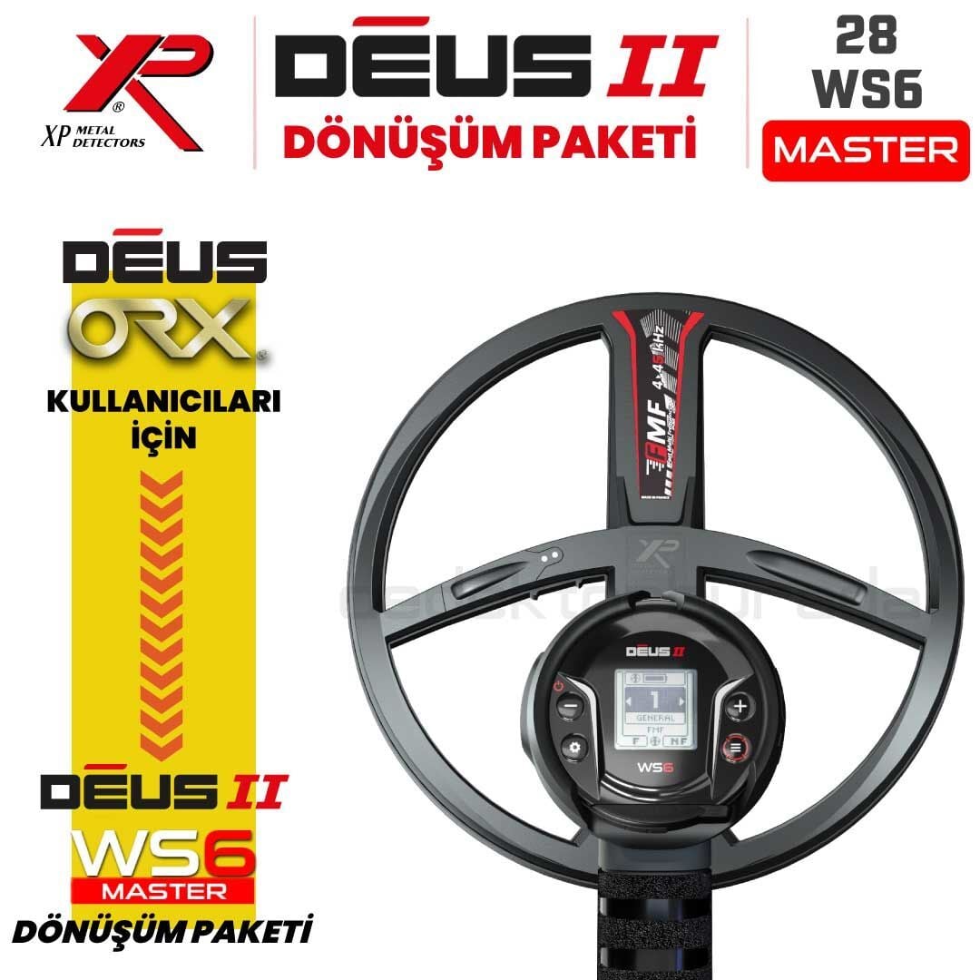 Deus 2 Dedektör- DÖNÜŞÜM PAKETİ - 28cm FMF Başlık, WS6 Master