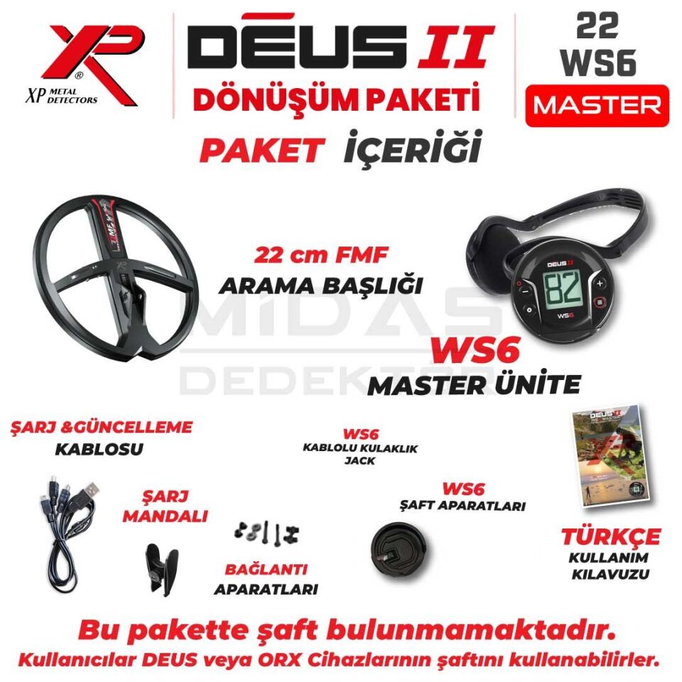 Deus 2 Dedektör- DÖNÜŞÜM PAKETİ - 22cm FMF Başlık, WS6 Master