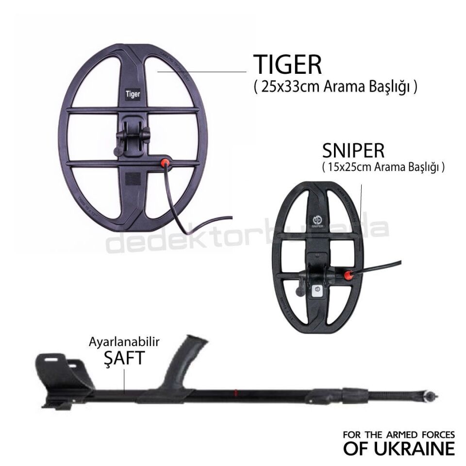 GAUSS MD Dedektör – TIGER 33x25,5cm + SNIPER 25x15cm Başlık – Pinpointer + Kulaklık