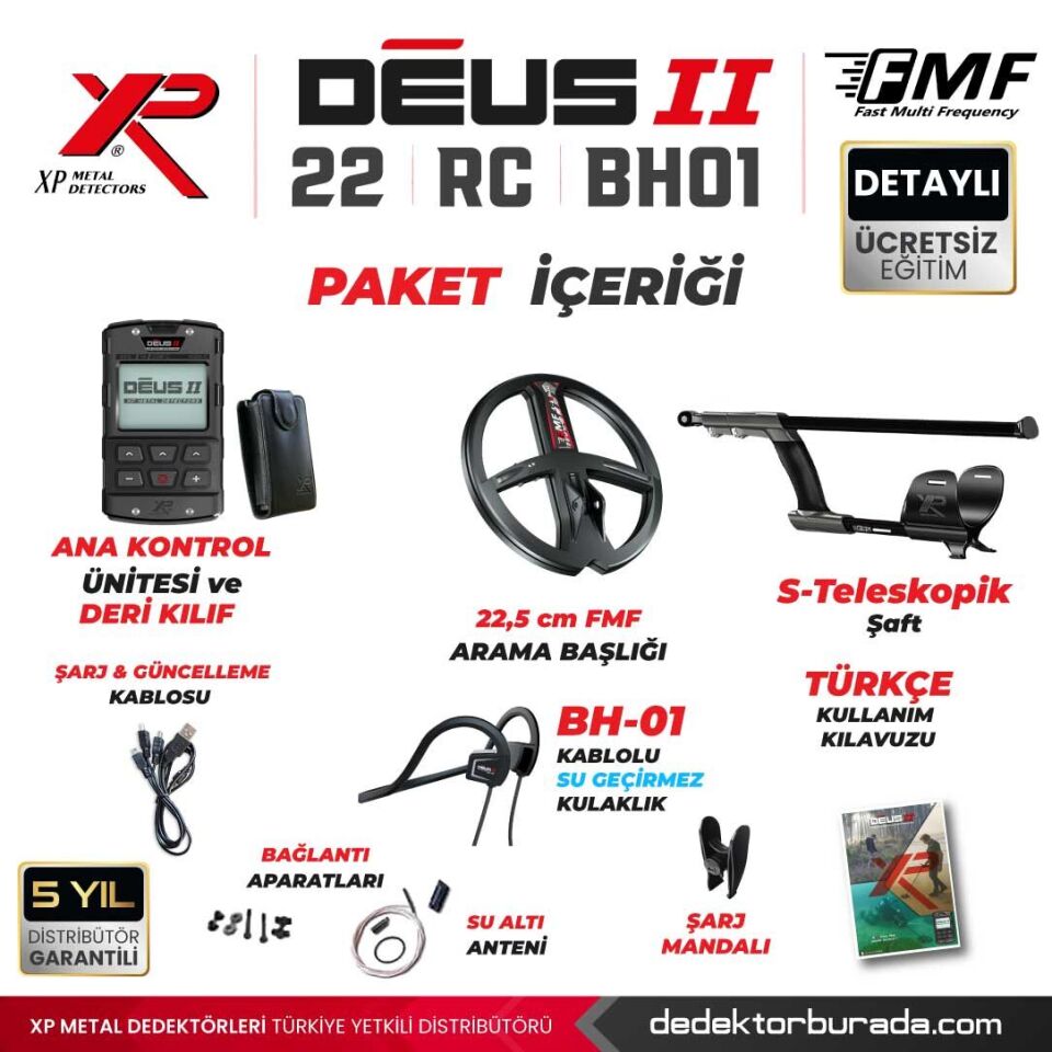 DEUS 2 - 22,5cm FMF Başlık, Ana Kontrol Ünitesi (RC), BH-01 Kablolu Su Geçirmez Kulaklık