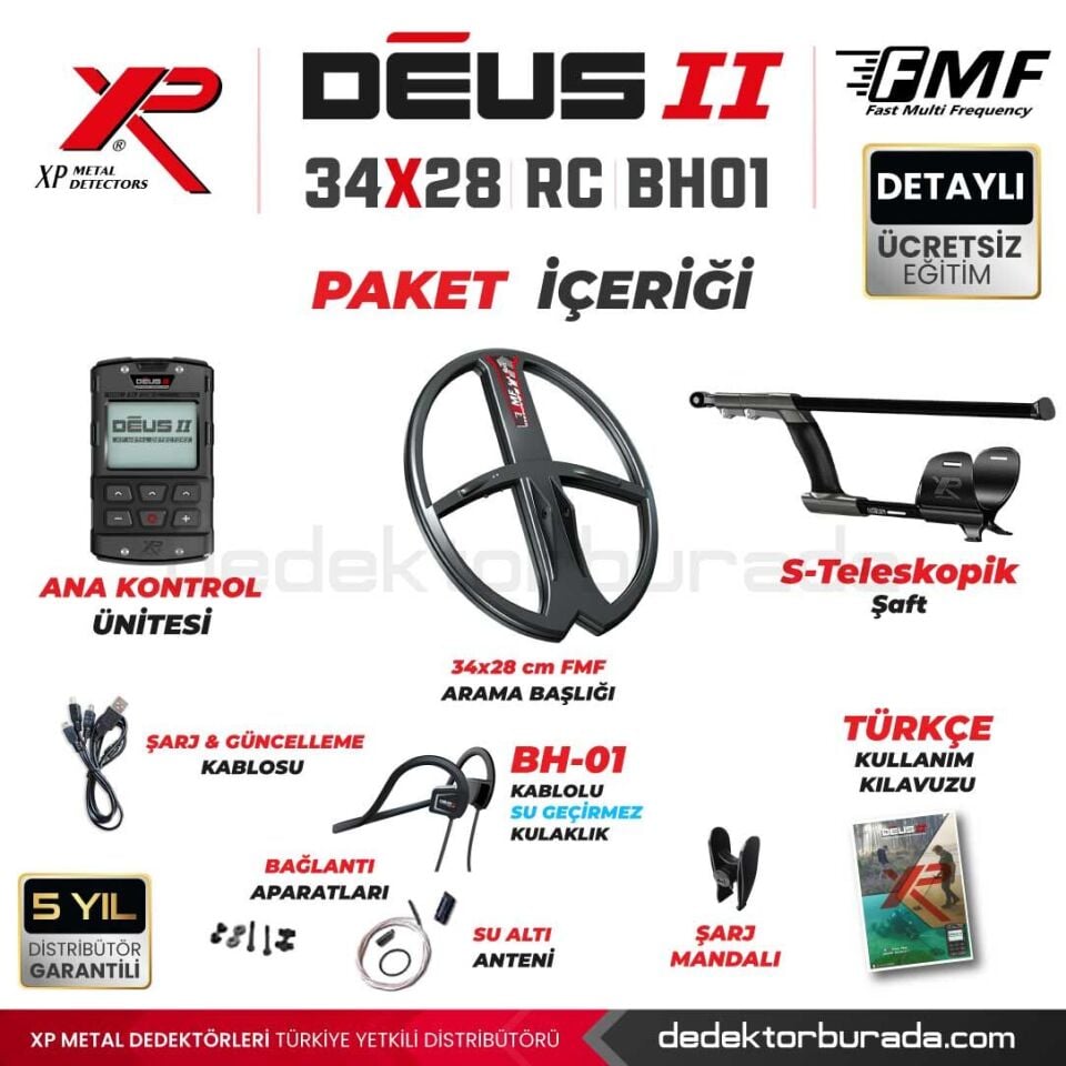 DEUS 2 - 34x28cm FMF Başlık, Ana Kontrol Ünitesi (RC), BH-01 Kablolu Su Geçirmez Kulaklık